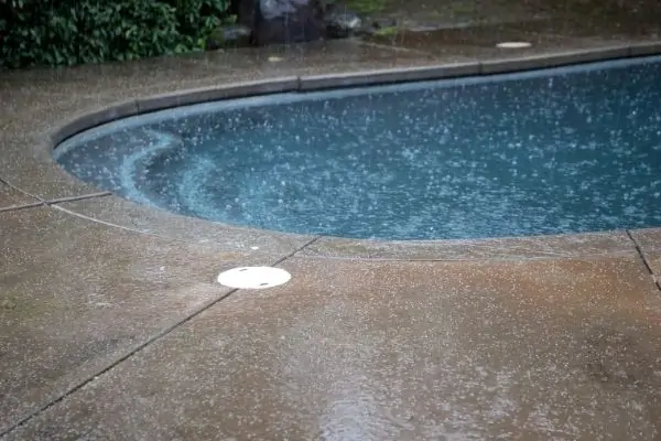 rain falling on a swimming pool