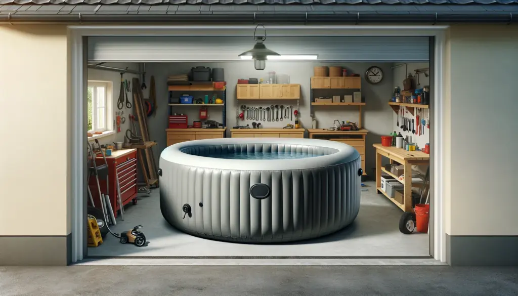 Inflatable Hot tub in a garage