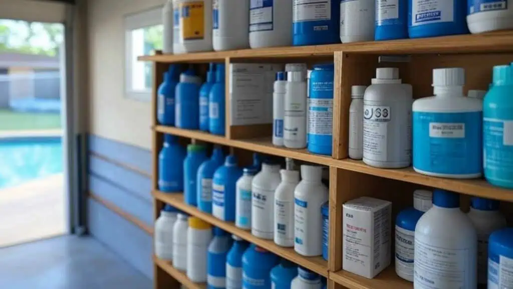 pool chemicals stored in a garage