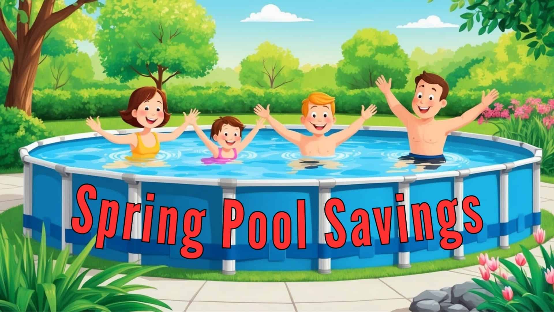 Spring Pool Savings showing a happy family in a pool