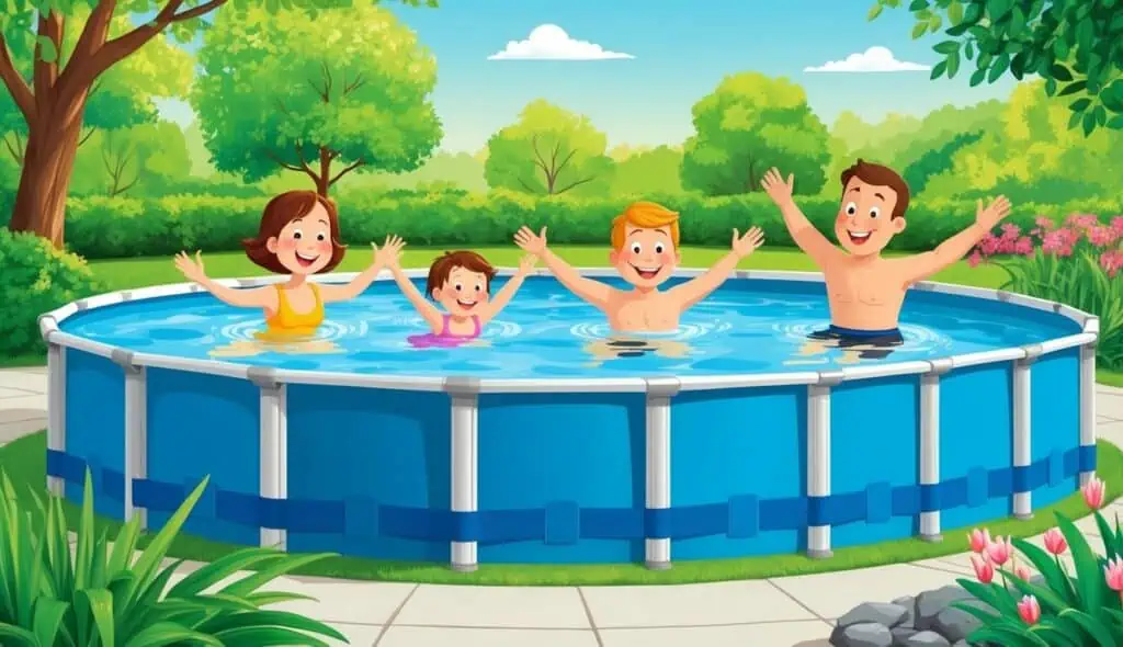 Spring Pool Savings showing a happy family in a pool