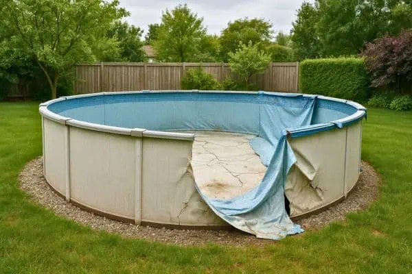 empty damaged above ground pool