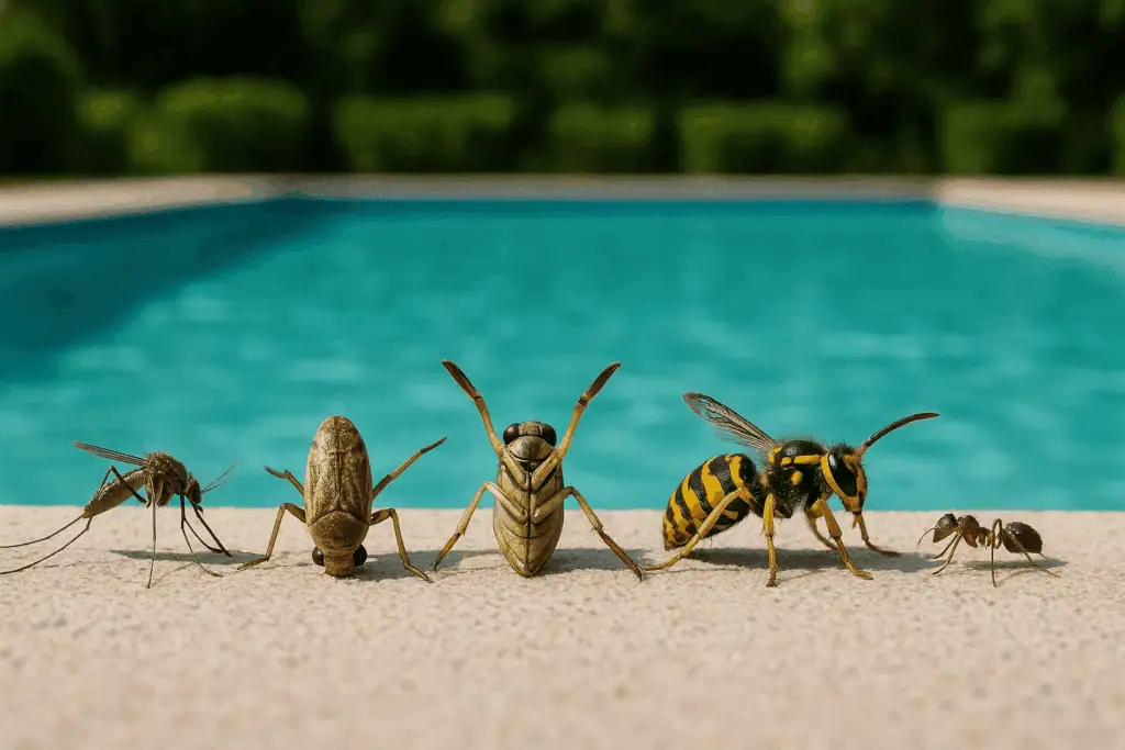 common pool pests sitting by a pool