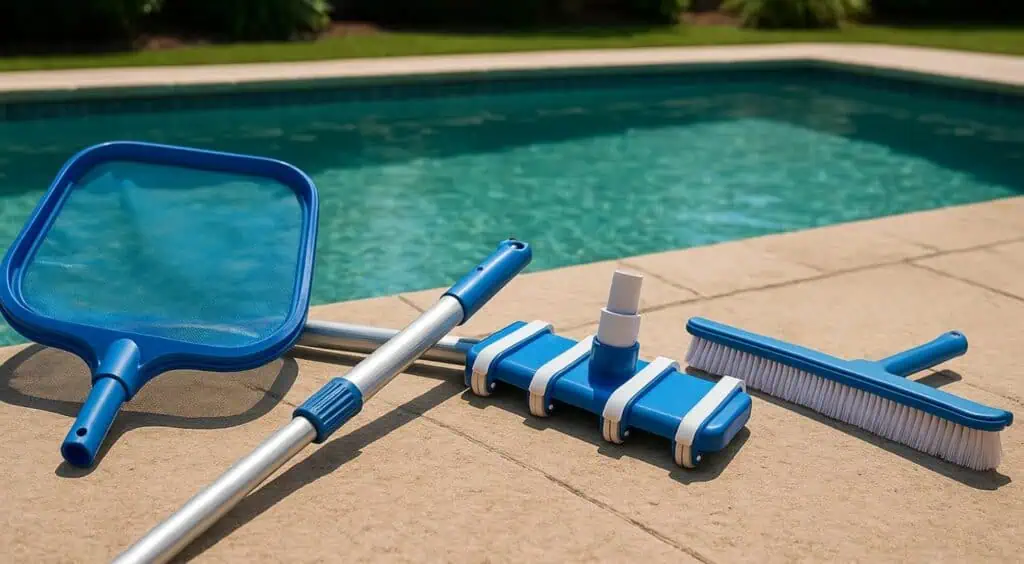 pool equipment by a pool