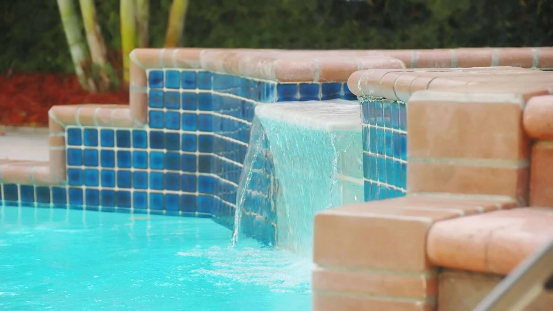 Pool waterfall - pool water undergo filtration